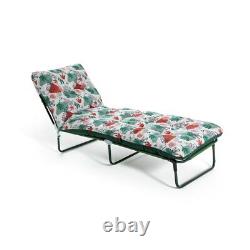 Chaise longue pliante en métal avec feuille abstraite pour le jardin - Vert avec garantie d'un an