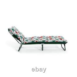 Chaise longue pliante en métal avec feuille abstraite pour le jardin - Vert avec garantie d'un an